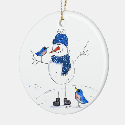 Whimsical Long-Legged Snowman Keramisch Ornament (Links)