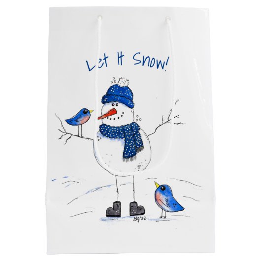 Whimsical Long-Legged Snowman Medium Cadeauzakje (Achterkant)