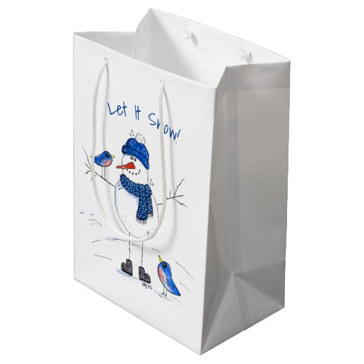 Whimsical Long-Legged Snowman Medium Cadeauzakje (Achterkant Gekanteld)