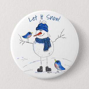 Whimsical Long-Legged Snowman Ronde Button 7,6 Cm
