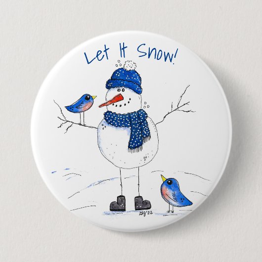Whimsical Long-Legged Snowman Ronde Button 7,6 Cm (Voorkant)
