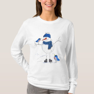 Whimsical Long-Legged Snowman T-shirt