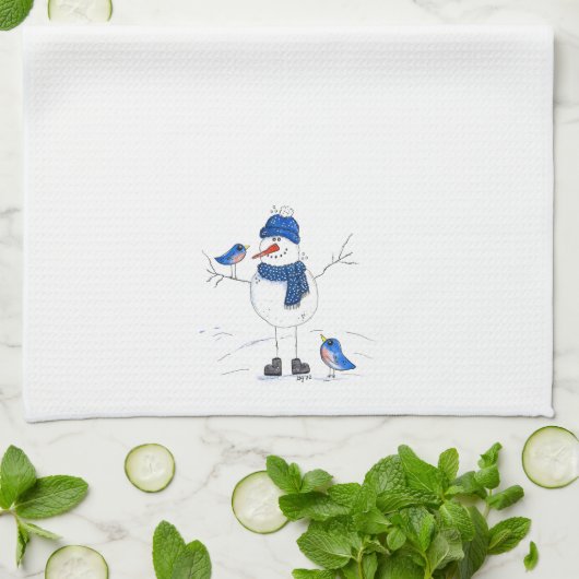 Whimsical Long-Legged Snowman Theedoek (Gevouwen)