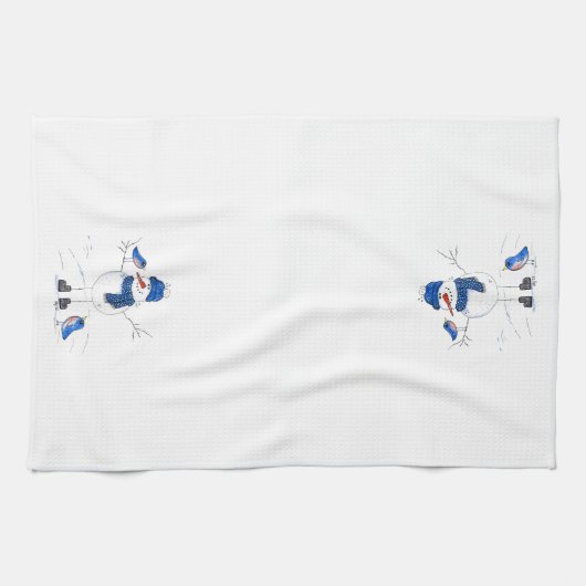 Whimsical Long-Legged Snowman Theedoek (Horizontaal)