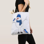 Whimsical Long-Legged Snowman Tote Bag (Dichtbij)