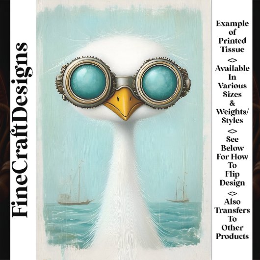 Whimsical Long Neck Bird & Two Boats BS6 Decoupage Tissuepapier