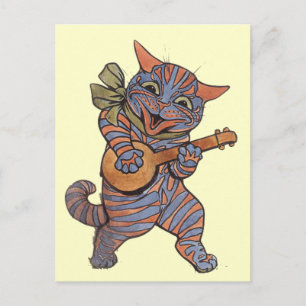 Whimsical Louis Wain "Cat with Lute"  kunst Briefkaart