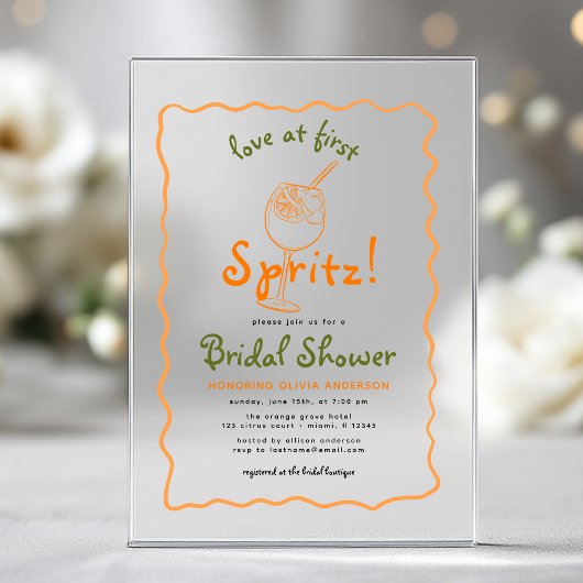 Whimsical Love At First Spritz Funky Bruiloftsfees Acryl Uitnodigingen