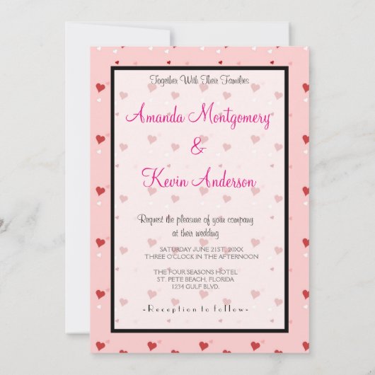 Whimsical Love Hearts Patroon Wedding Kaart (Achterkant)