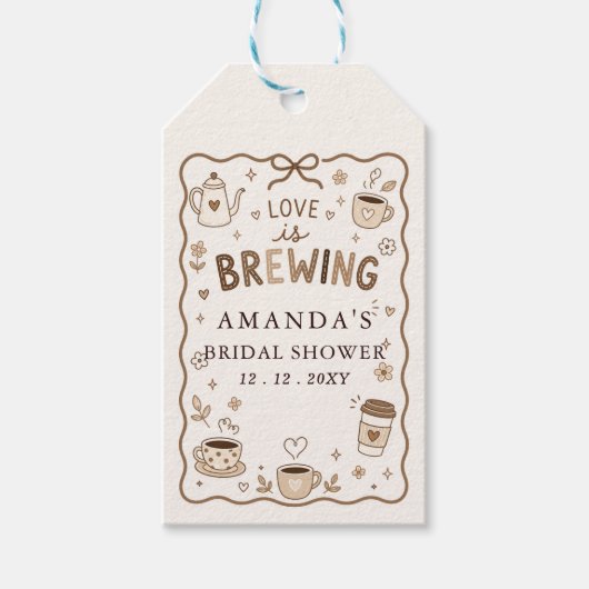 Whimsical Love is Brewing Bruiloft Coffee Bruiloft Cadeaulabel (Voorkant)