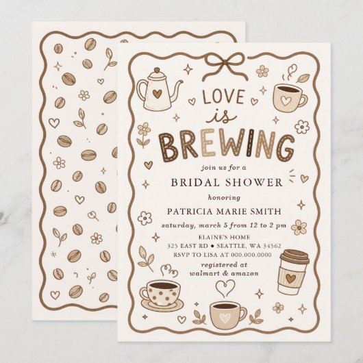Whimsical Love is Brewing Coffee Bruidsfeest Kaart (Voorkant / Achterkant)