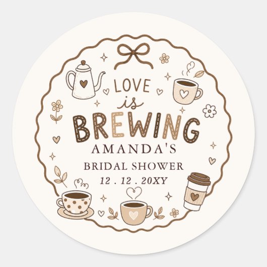 Whimsical Love is Brewing Coffee Bruidsfeest Ronde Sticker (Voorkant)