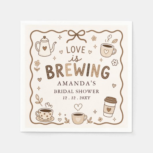 Whimsical Love is Brewing Coffee Bruidsfeest Servet (Voorkant)