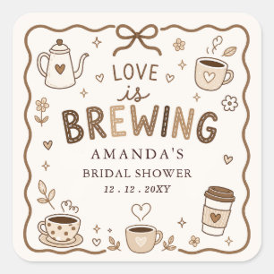 Whimsical Love is Brewing Coffee Bruidsfeest Vierkante Sticker