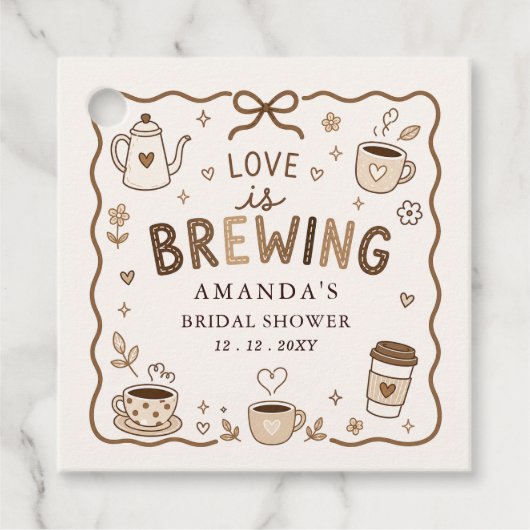 Whimsical Love is Brewing Coffee Bruiloftsborrel Bedankjes Labels (Voorkant)