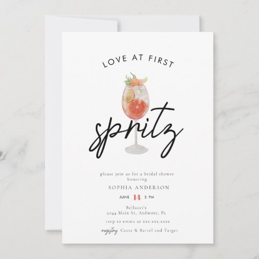 Whimsical Love op First Spritz Vrijgezellenfeest Kaart (Voorkant)