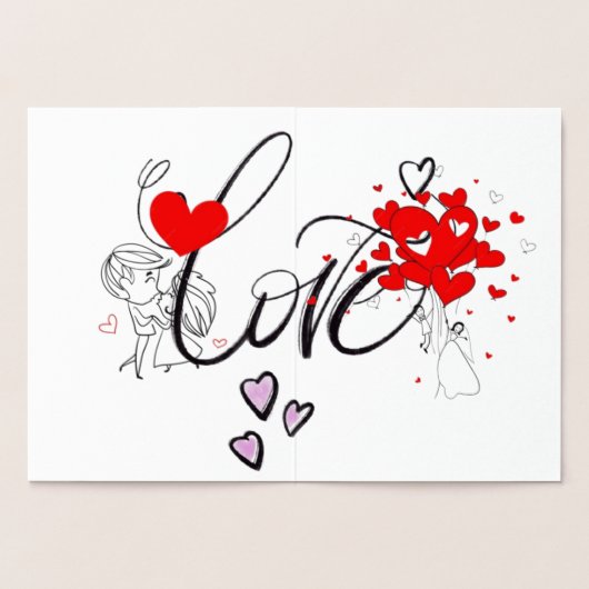 Whimsical Love Script | Bruid & Bruidegom Hart Bru Folie Kaarten (Binnen)