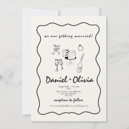 Whimsical Love: zwart-wit illustratief voedsel Kaart