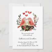 Whimsical Lovebirds Pink Hearts Wedding | Kaart (Voorkant)