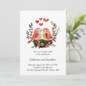 Whimsical Lovebirds Pink Hearts Wedding | Kaart (Staand voorkant)