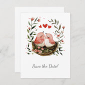 Whimsical Lovebirds Save The Date | Aankondigingskaart (Voorkant / Achterkant)
