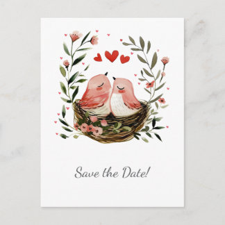 Whimsical Lovebirds Save The Date | Aankondigingskaart
