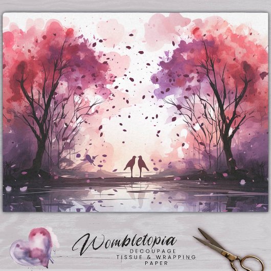 Whimsical Lovebirds & Waterverf Tree Decoupage Tissuepapier