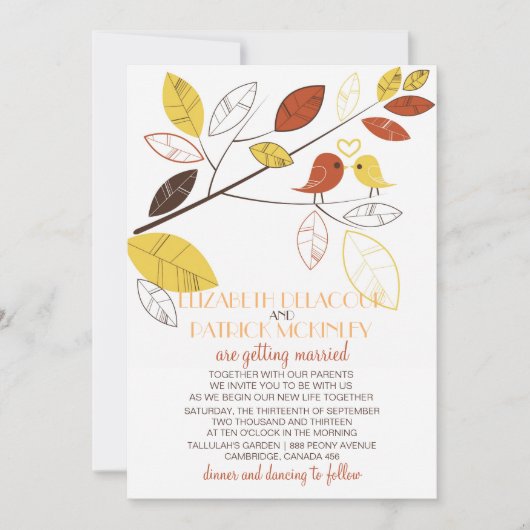 Whimsical Lovebirds Wedding Kaart (Voorkant)
