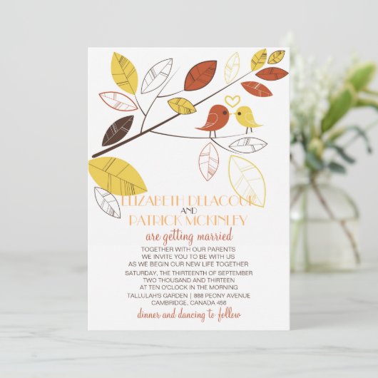 Whimsical Lovebirds Wedding Kaart (Staand voorkant)