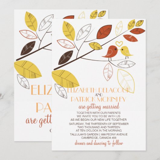 Whimsical Lovebirds Wedding Kaart (Voorkant / Achterkant)