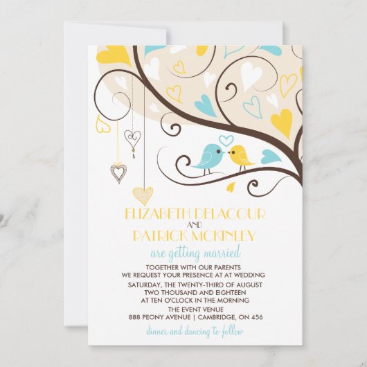 Whimsical Lovebirds Wedding Kaart (Voorkant)