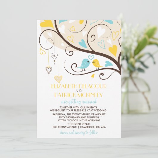 Whimsical Lovebirds Wedding Kaart (Staand voorkant)