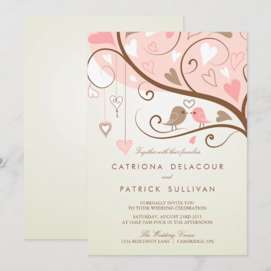 Whimsical Lovebirds Wedding Kaart (Voorkant / Achterkant)