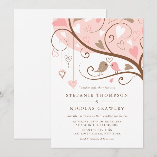 Whimsical Lovebirds Wedding Kaart (Voorkant / Achterkant)