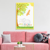 Whimsical Lucky Elephant Nursery Scene Design Canvas Afdruk (Insitu (Woonkamer))