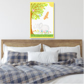 Whimsical Lucky Elephant Nursery Scene Design Canvas Afdruk (Insitu (Slaapkamer))