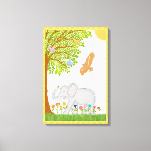 Whimsical Lucky Elephant Nursery Scene Design Canvas Afdruk (Voorkant)