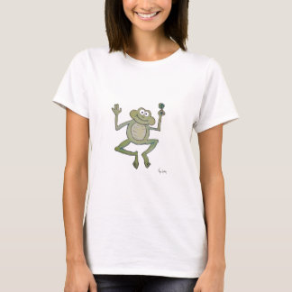 Whimsical Lucky Jumping Happy Frog Clover Patrick T-shirt
