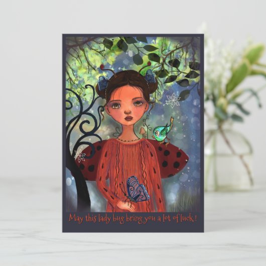 Whimsical Lucky Ladybug Get Well Card Feestdagenkaart (Staand voorkant)