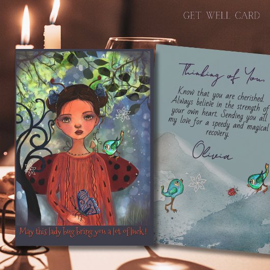 Whimsical Lucky Ladybug Get Well Card Feestdagenkaart