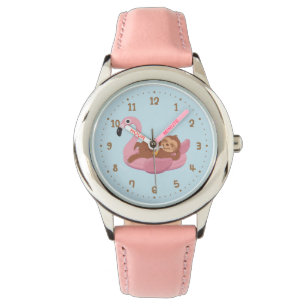 Whimsical luiaard op roze flamingo float meisjes h horloge