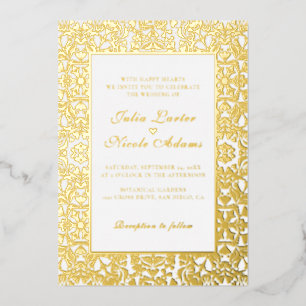 Whimsical Luxe Gouden Bloemstijl Bruiloft Folie Uitnodiging