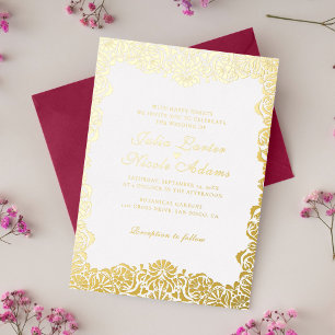 Whimsical Luxe Gouden Bloemstijl Bruiloft Folie Uitnodiging