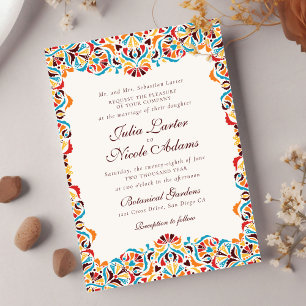 Whimsical Luxe Ivoor Bloemen Grens Foto Huwelijk Kaart