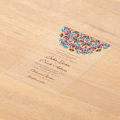 Whimsical Luxe Ivoor Bloemen Stijl Border Wedding Acryl Uitnodigingen (Laagn)