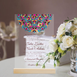 Whimsical Luxe Ivoor Bloemen Stijl Border Wedding Acryl Uitnodigingen