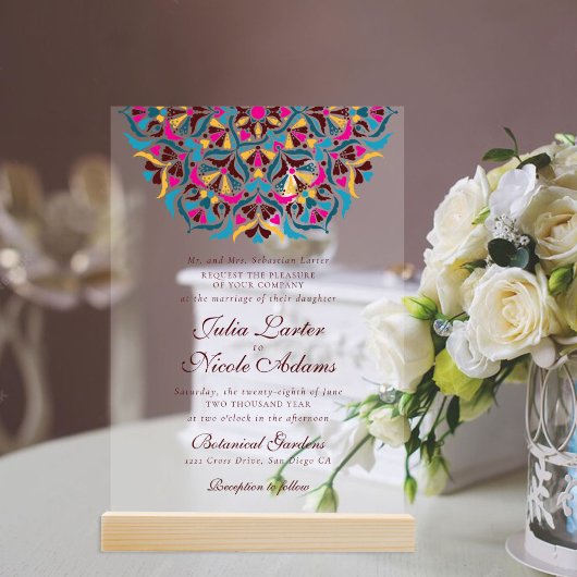 Whimsical Luxe Ivoor Bloemen Stijl Border Wedding Acryl Uitnodigingen