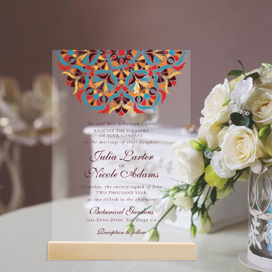 Whimsical Luxe Ivoor Bloemen Stijl Border Wedding Acryl Uitnodigingen