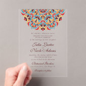 Whimsical Luxe Ivoor Bloemen Stijl Border Wedding Acryl Uitnodigingen (Insitu (Draagbaar))