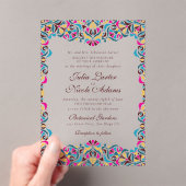 Whimsical Luxe Ivoor Bloemen Stijl Border Wedding Acryl Uitnodigingen (Insitu (Draagbaar))